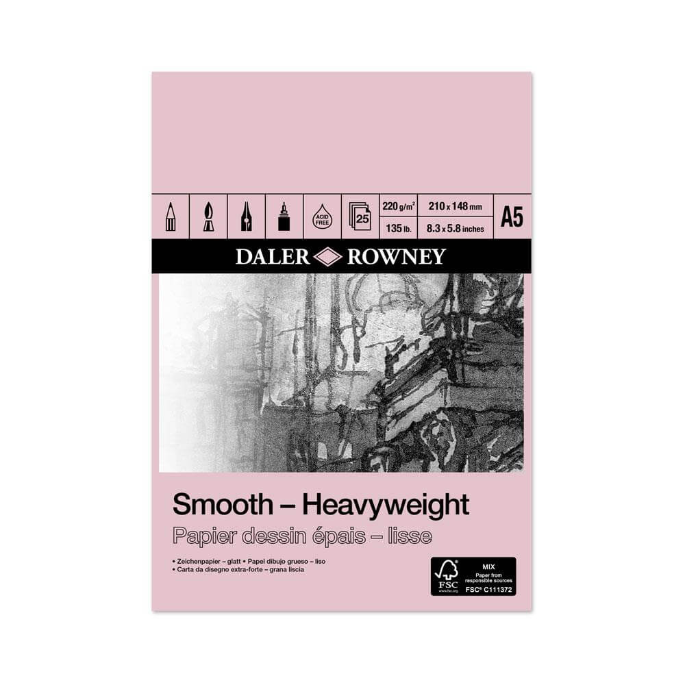 Daler Rowney Smooth Heavyweight Cartridge Pad - Pink A3, A4, A5